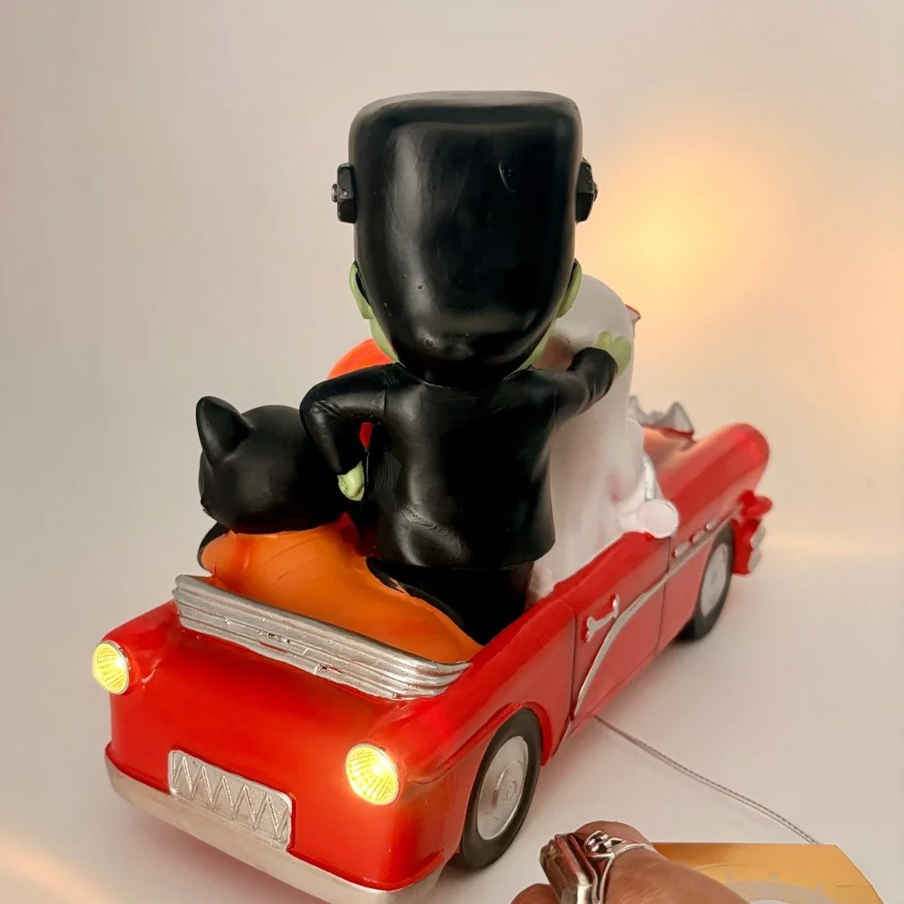 Halloween Retro Style  Frankenstein Ghost Black Cat Red Car Light Up